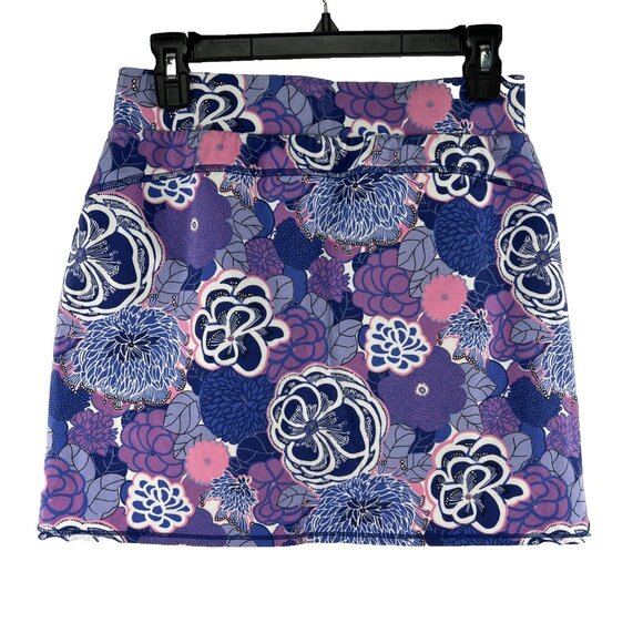 T by Talbots Small Skort Womens Purple Blue Zip Pockets Cotton Spandex Floral - Picture 4 of 6